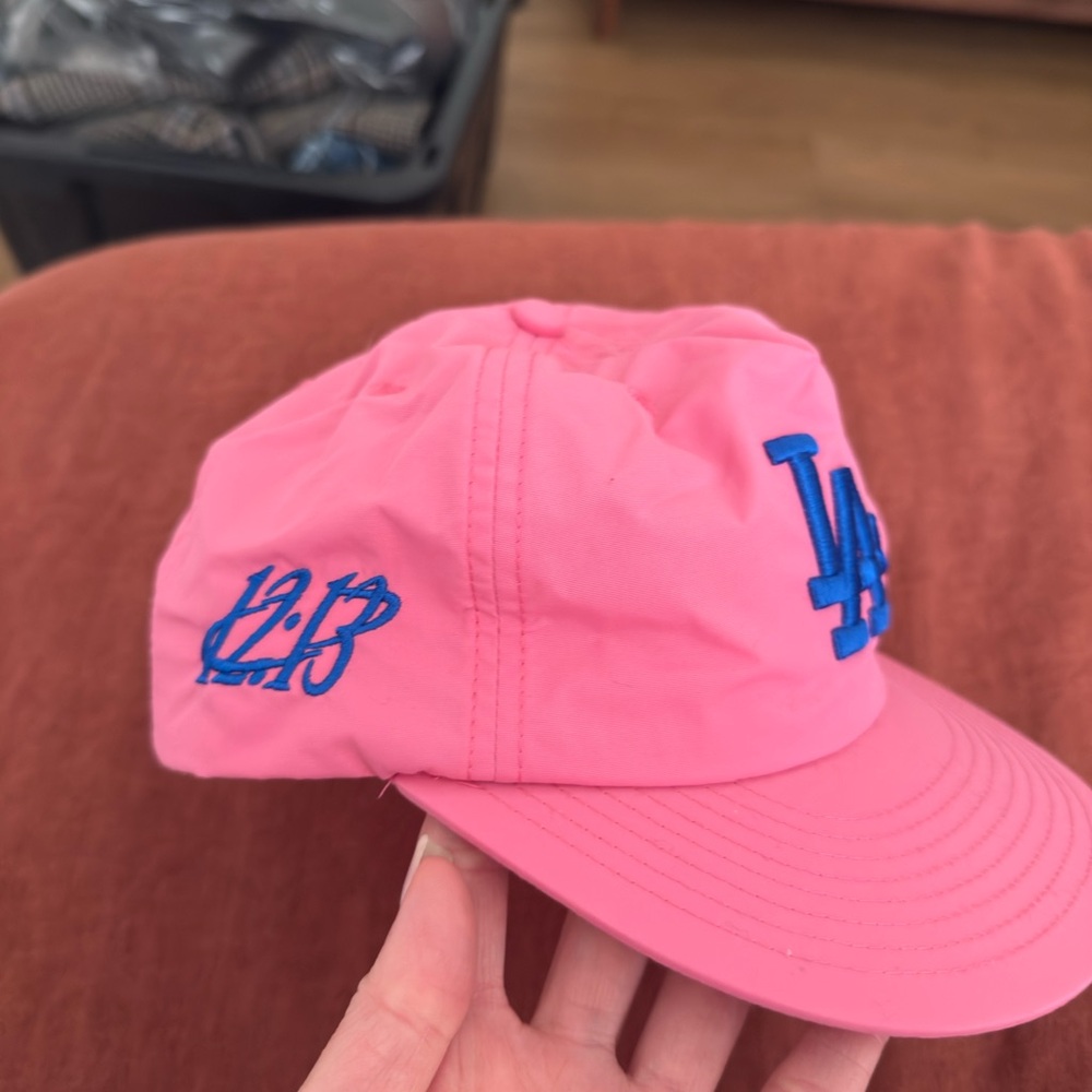 Pink Baseball Cap with Blue Embroidery